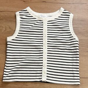 Striped Button-Front Tank Top in Cream & Black